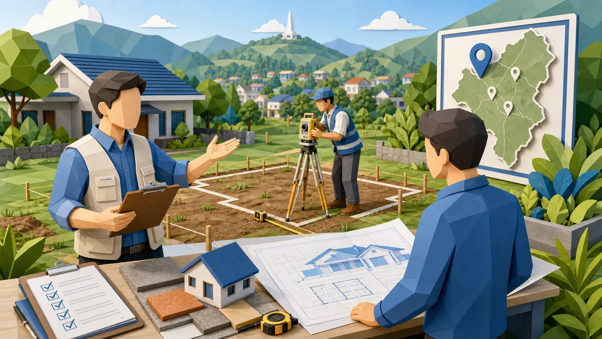 Jasa bangun rumah Bogor dengan survey lokasi, pengukuran lahan, perencanaan scope pekerjaan, RAB, material, jadwal tukang, dan pengawasan proyek
